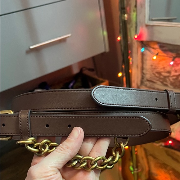 Lauren Ralph Lauren Dark Brown Leather Belt with Gold Chain main image 9
